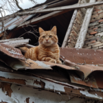Гладкошёрстный рыжий кот спаситель указывает на повреждение